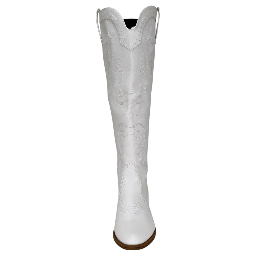 Sugar Tall Tam White Faux Leather Knee High Womens Western Style Boots Size 9.5M - Picture 6 of 13